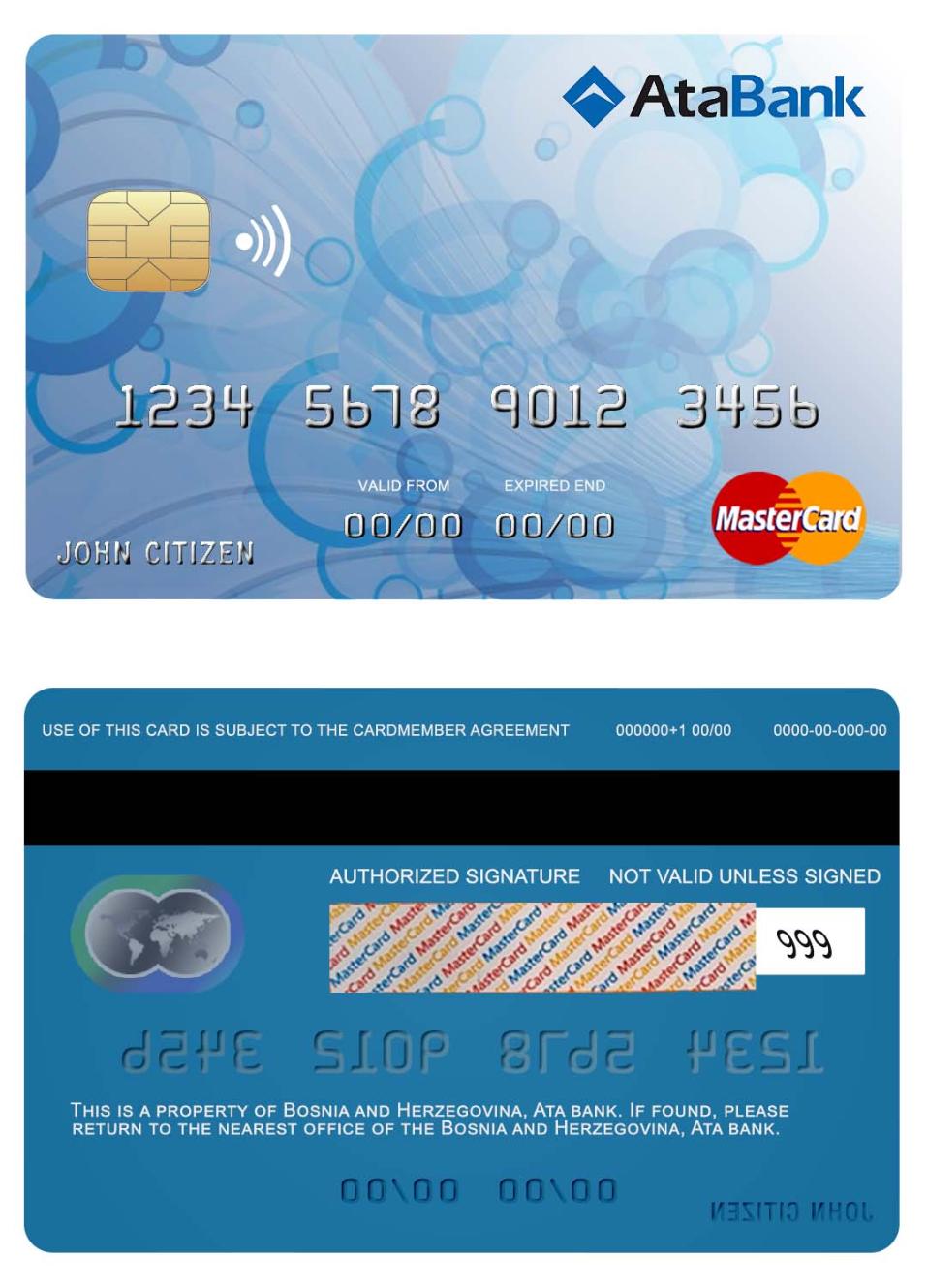 Download Bosnia and Herzegovina Ata bank  mastercard Photoshop template